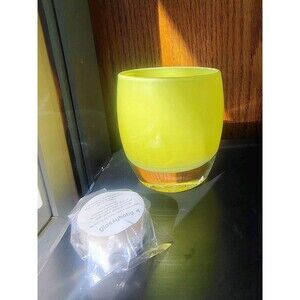 Glassybaby Fearless Bright Yellow Blown Glass Candle Holder W/ Sticker&Tea Light